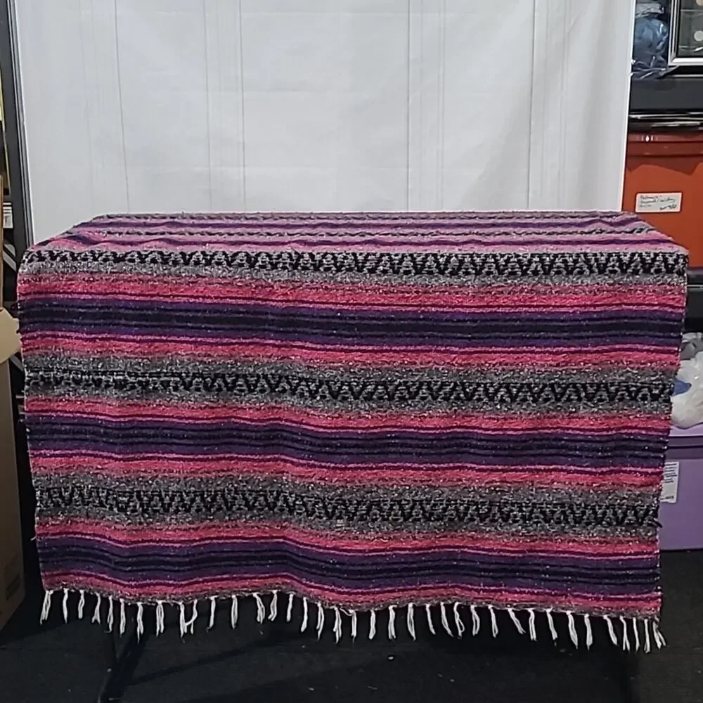 Artesanias Mikey Mexican Throw Blanket Woven Pink Purple Black White 48